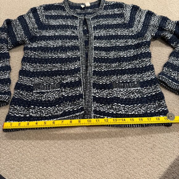 Anthropologie Moth Cardigan Sweater Mademoiselle Navy Boucle Chunky Knit LARGE - Picture 11 of 16